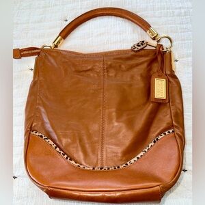 Badgley Mischka Brown Leather Shoulder Bag leopard trim